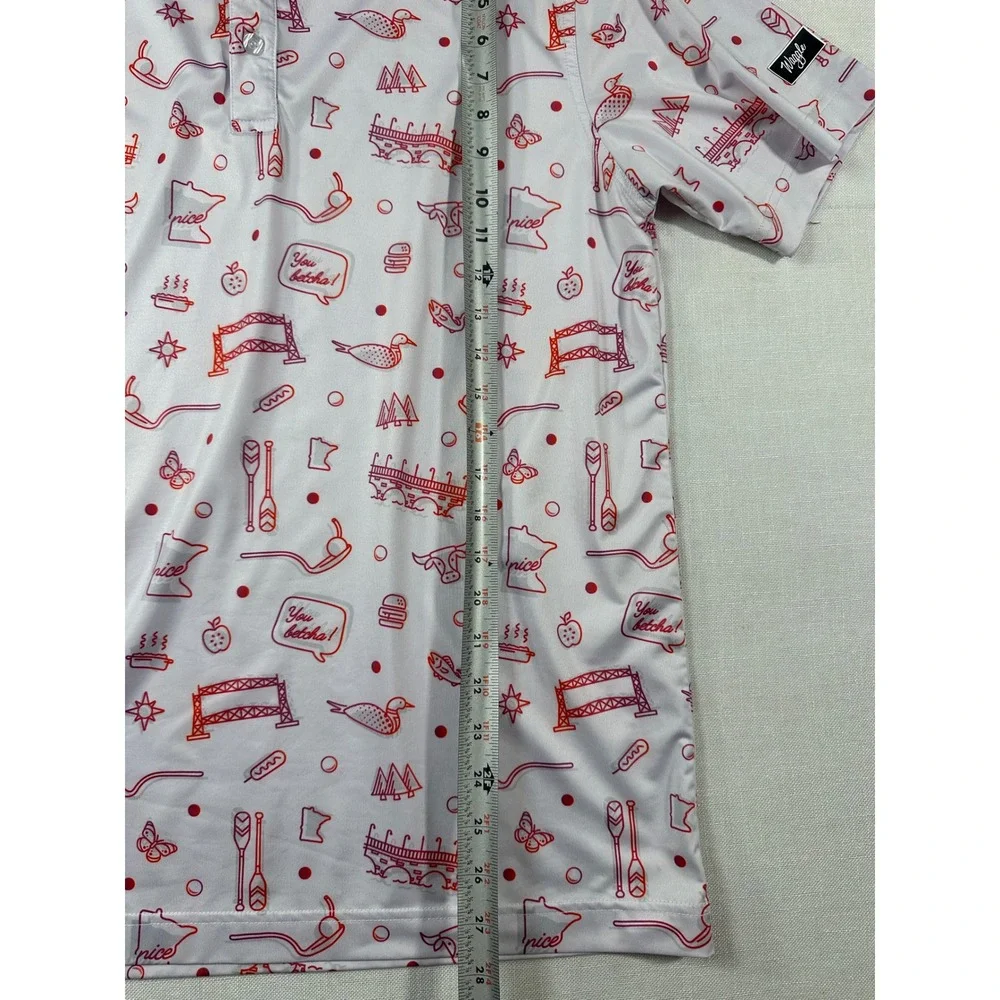 Waggle Golf Mens Minnesota You Betcha Performance Polo Shirt White Red Large - Picture 7 of 7